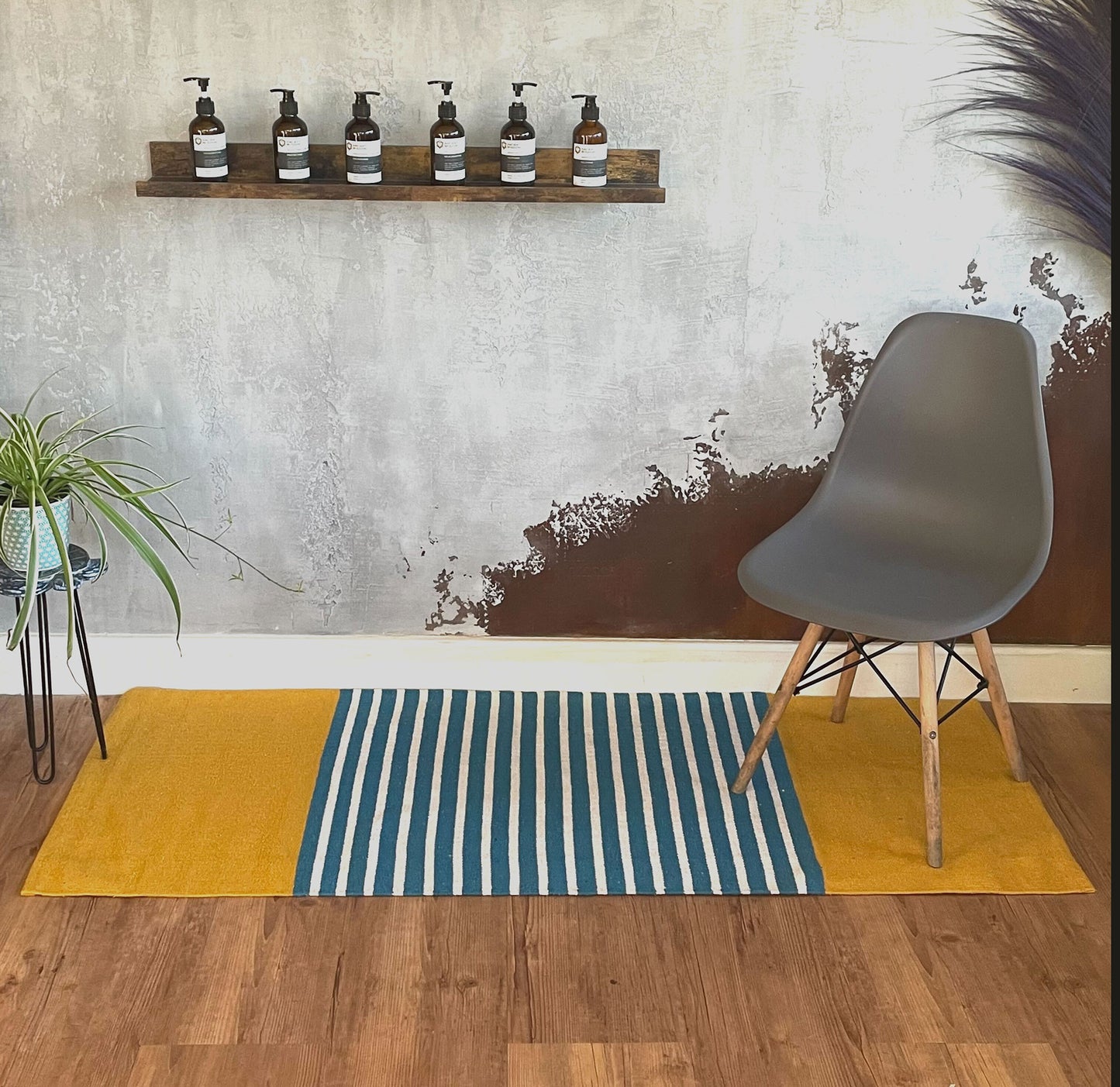 Indian Cotton Rug - Yellow/Blue - 70cm x170cm