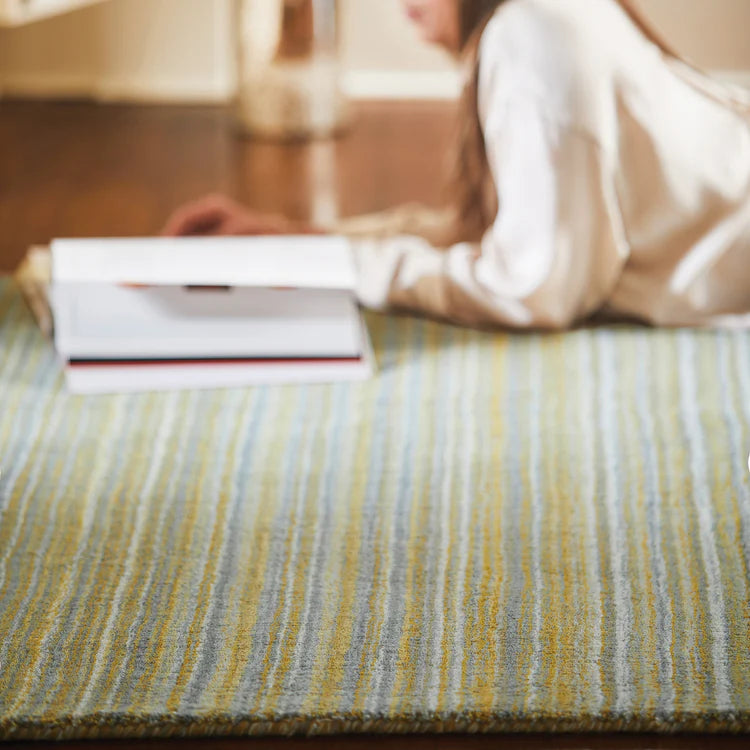 Origins Fine Stripes Ochre Yellow and Beige Wool Rug