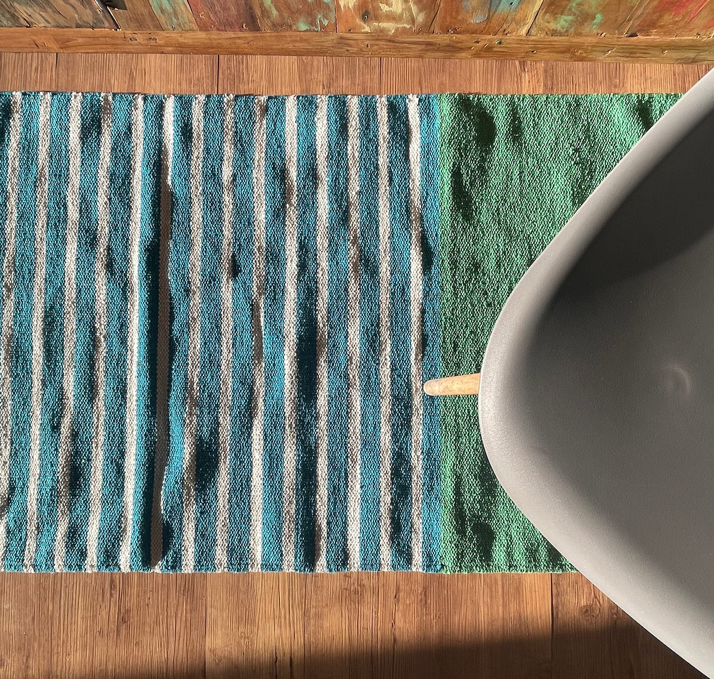 Indian Cotton Rug - Blue/ Green - 70cm x 170cm