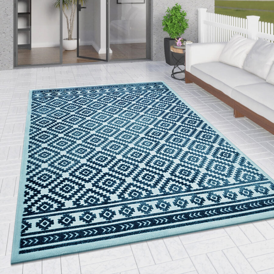 Outdoor Navy Blue and Light Blue Diamond Rug 115cm x 160cm