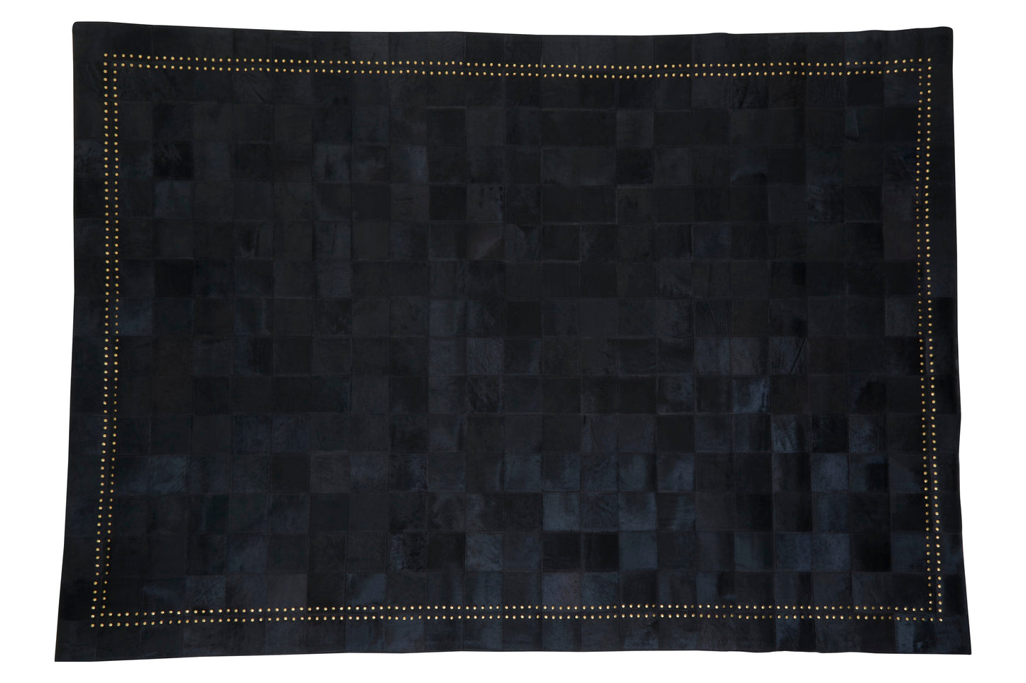 Large Black and Grey Hair on Leather Patchwork Rug With Gold Studs 230cm x 160cm