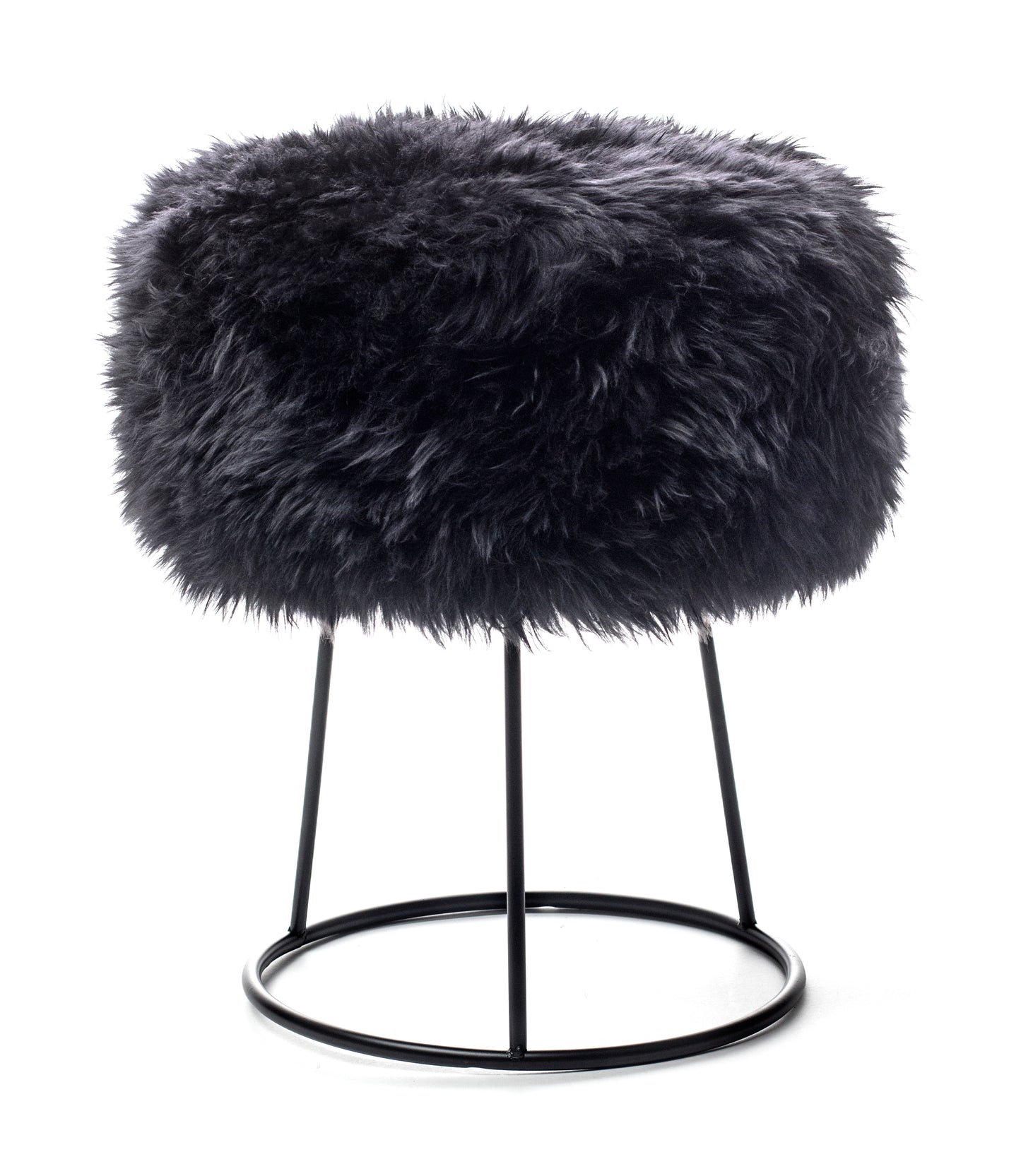 Metal Sheepskin Stool Black