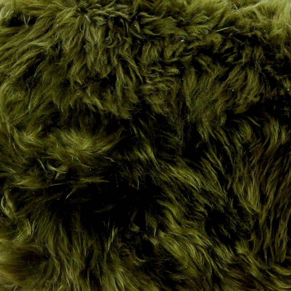 Olive Green Sheepskin Black Metal Frame Stool