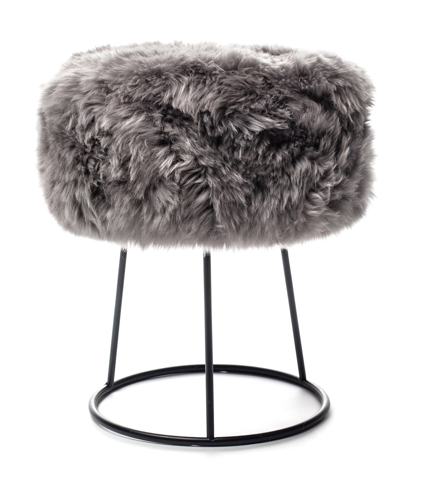 Grey Sheepskin Black Metal Frame Stool
