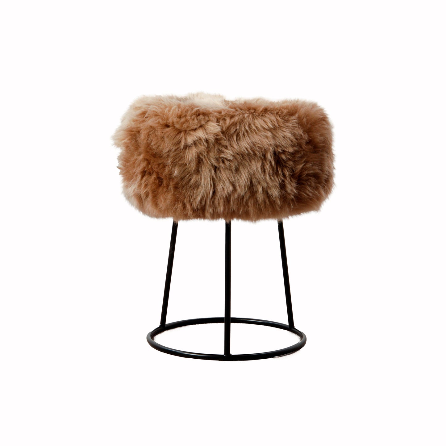 Light Brown Sheepskin Black Metal Frame Stool