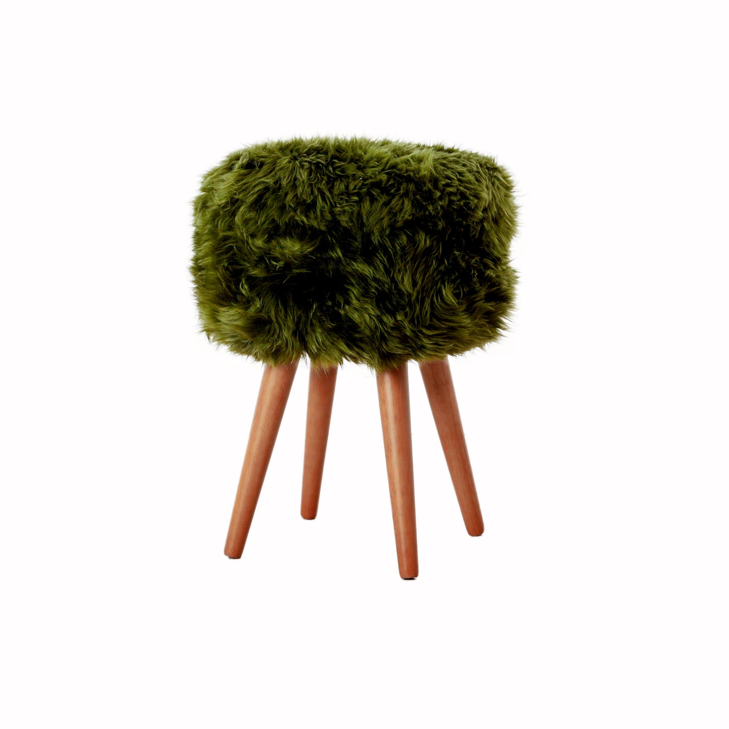 Olive Green Sheepskin Wooden Legged Stool