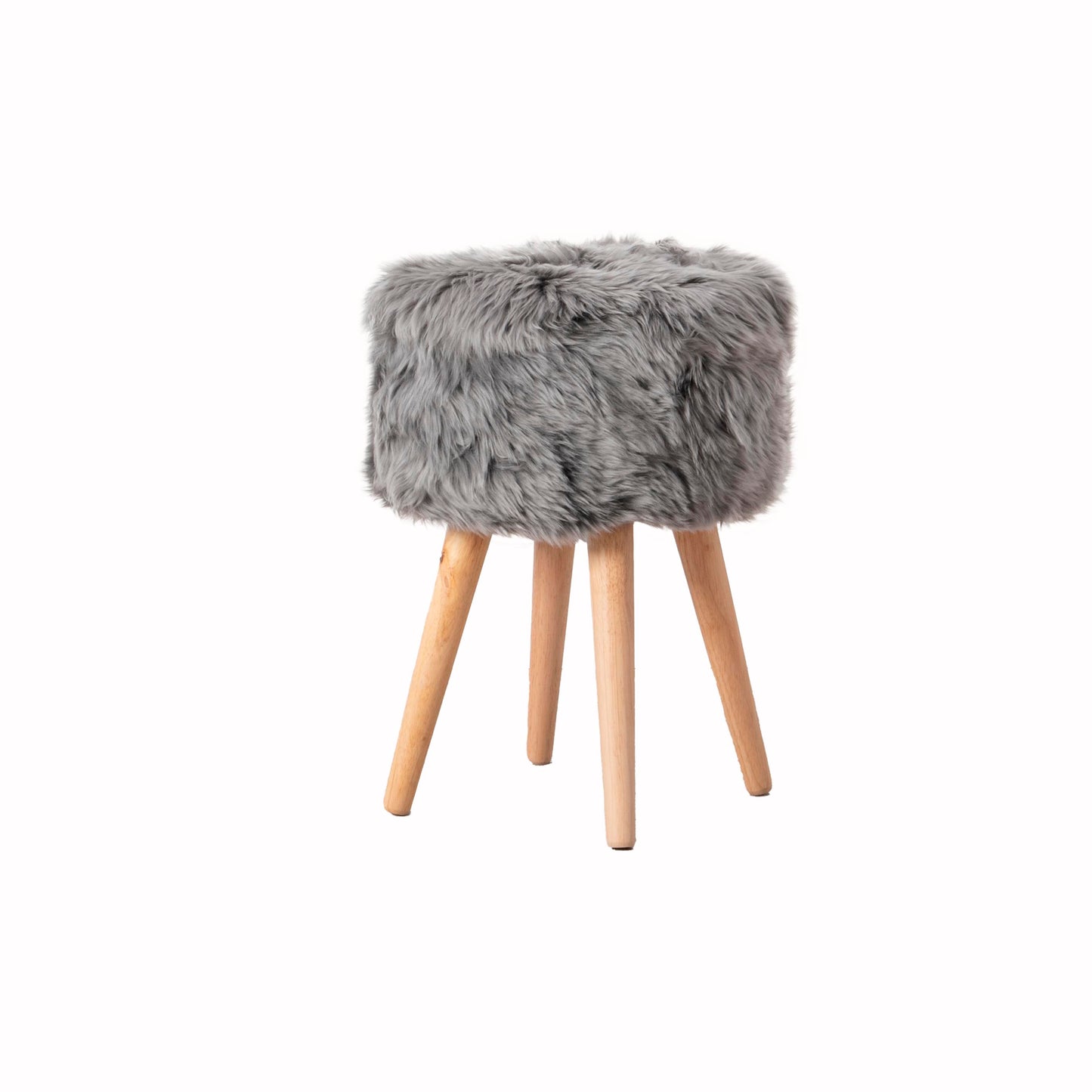 Grey Sheepskin Stool with Light Wood Legs