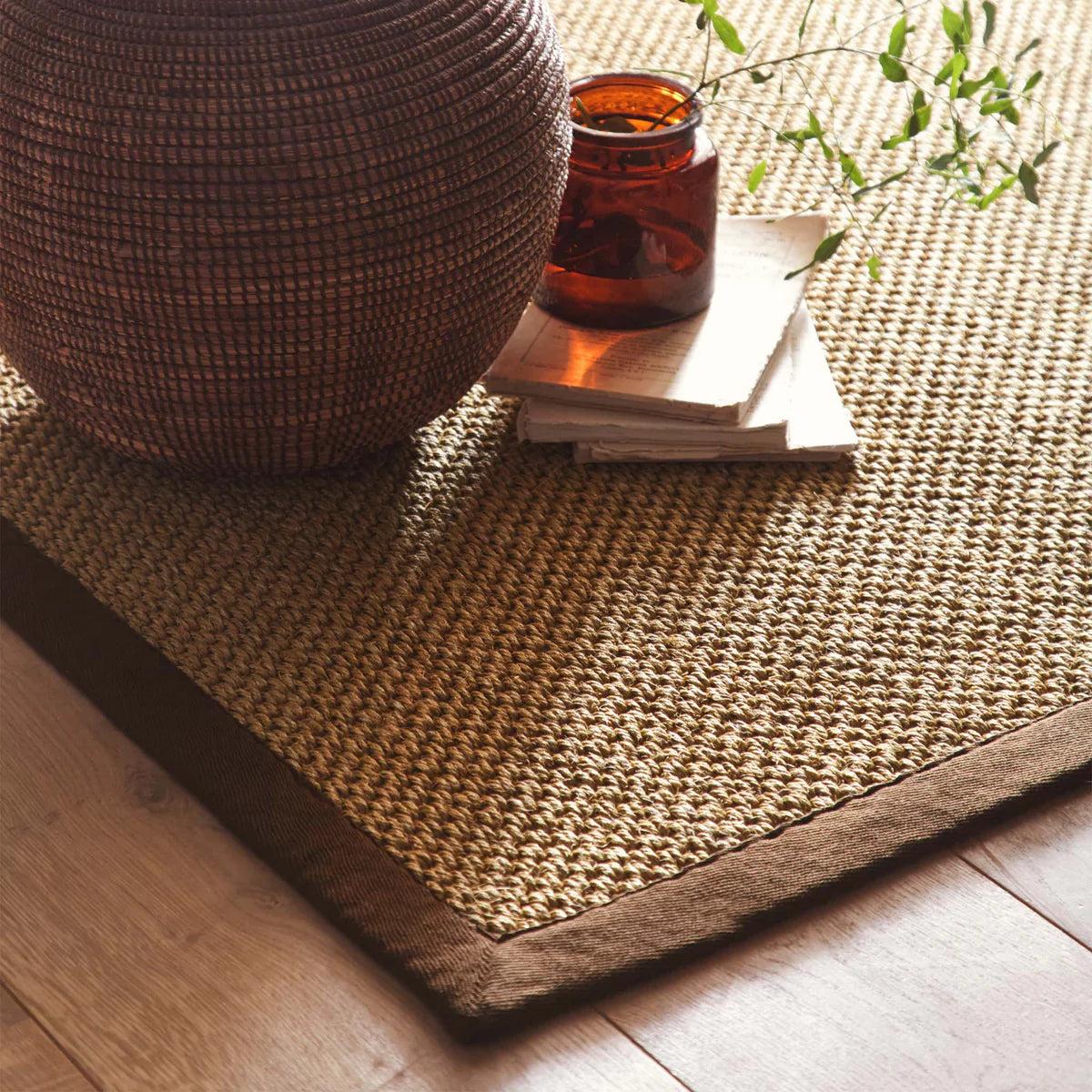 Origins Sisal Warm Natural with Dark Brown Border Premium Rug