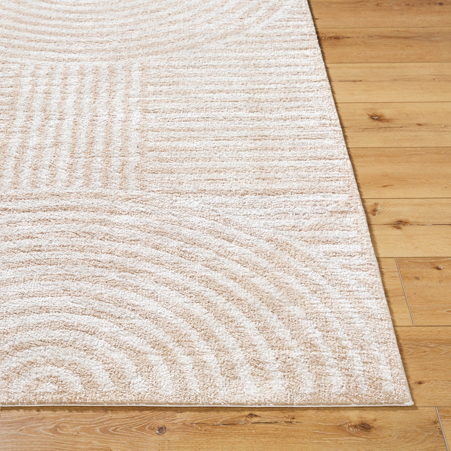 Fossay Cream and Beige Washable Modern Shaggy Rug