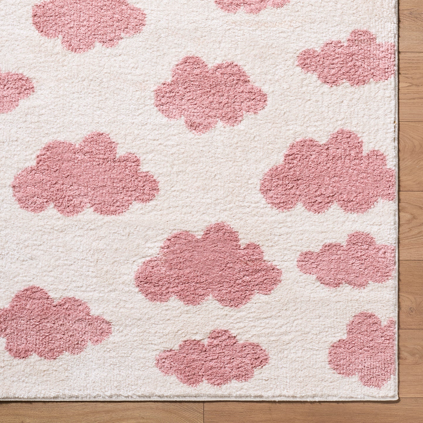Fossay Cream and Pink Washable Modern Shaggy Rug