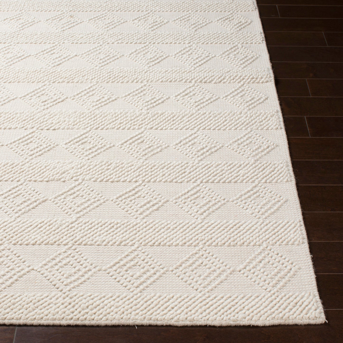 Hygge Cottage White Geometric Wool Mix Hand Woven Rug