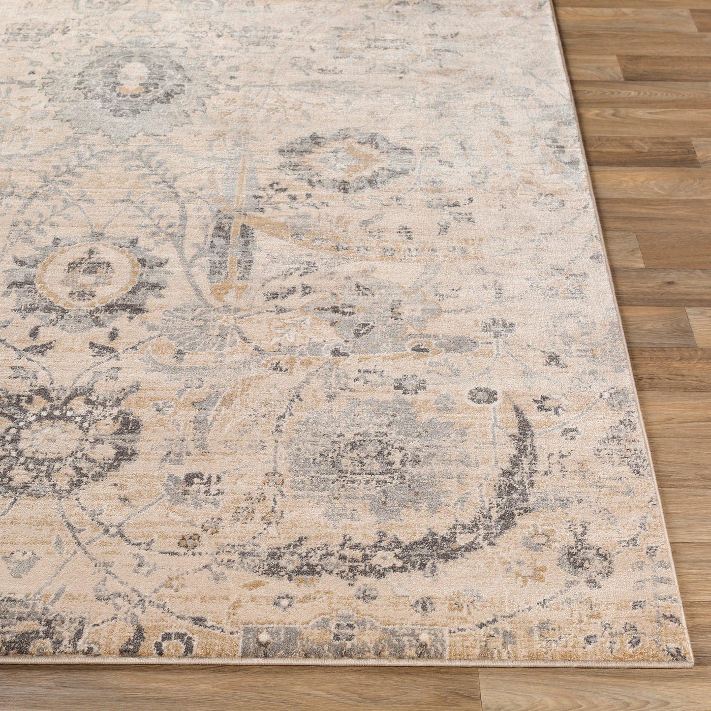 Indigo Beige Vintage Traditional Floral Boho Rug