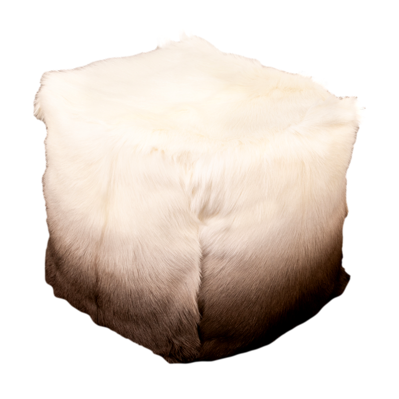 Ivory and Brown Goatskin Ombre Pouffe