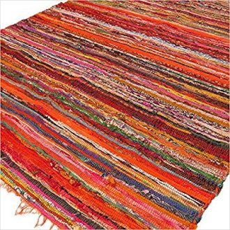 Indian Rag Rug - Orange -153cm x 90cm