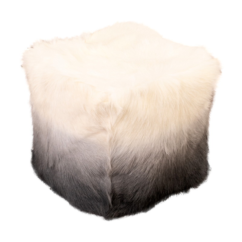 Ivory and Charcoal Goatskin Ombre Pouffe