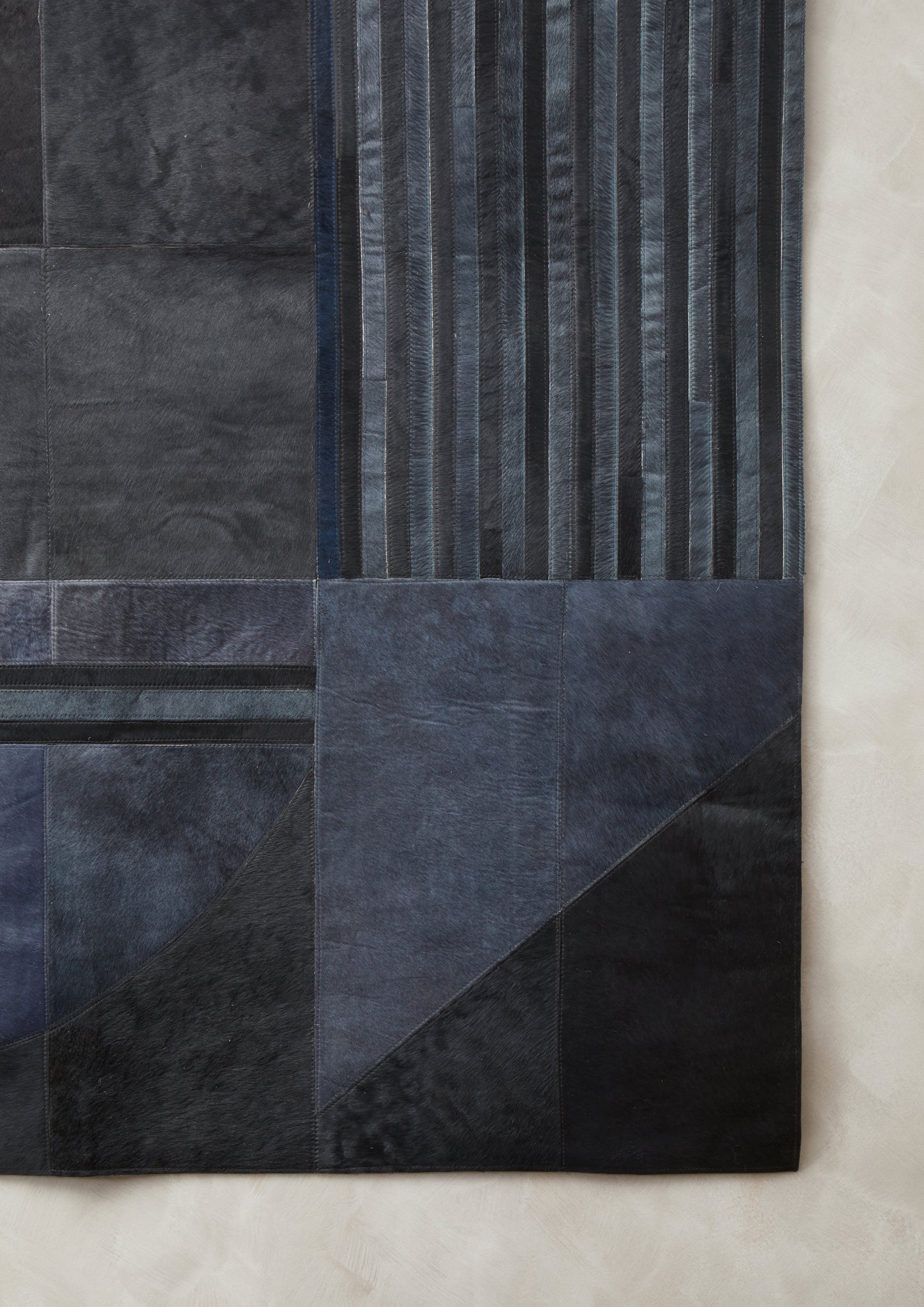Deco Black And Grey Hair on Leather Rug 230cm x 160cm