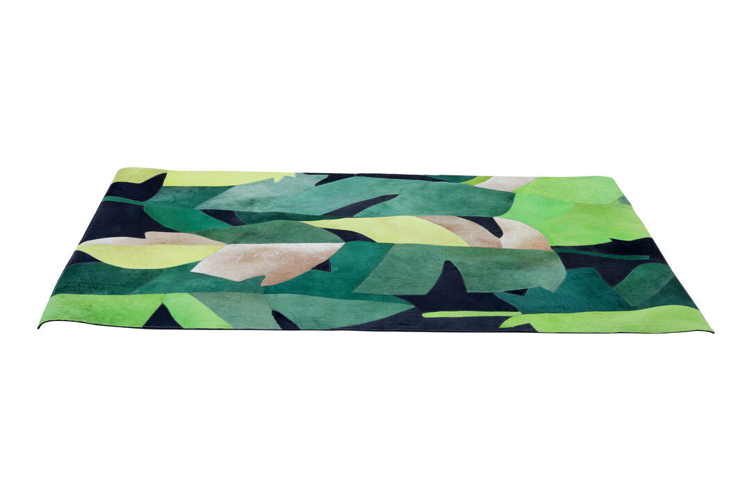 Botanical Green Multicoloured Genuine Luxury Hair on Leather Rug