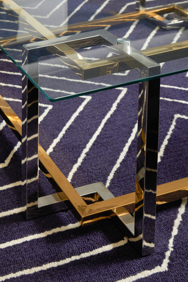 Navy Blue And White Geometric Line Pattern Round Rug