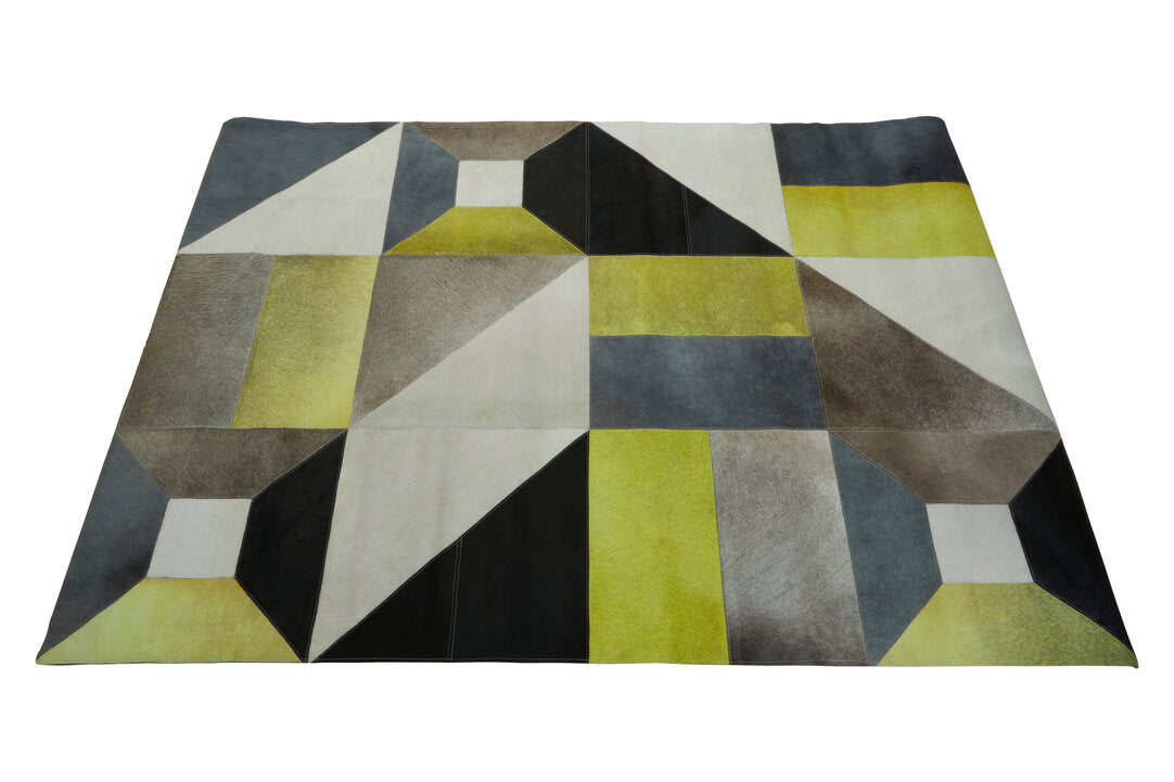 Large Multi-Coloured Cowhide Hair on Leather Abstract Patchwork Rug