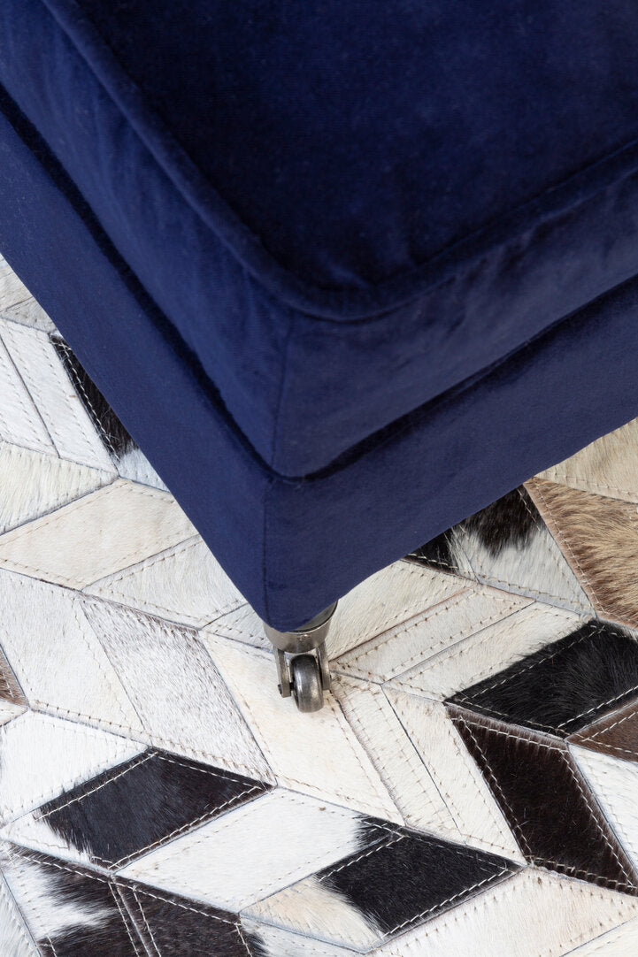 Large Cowhide Hair on Leather Chevron Patchwork Rug