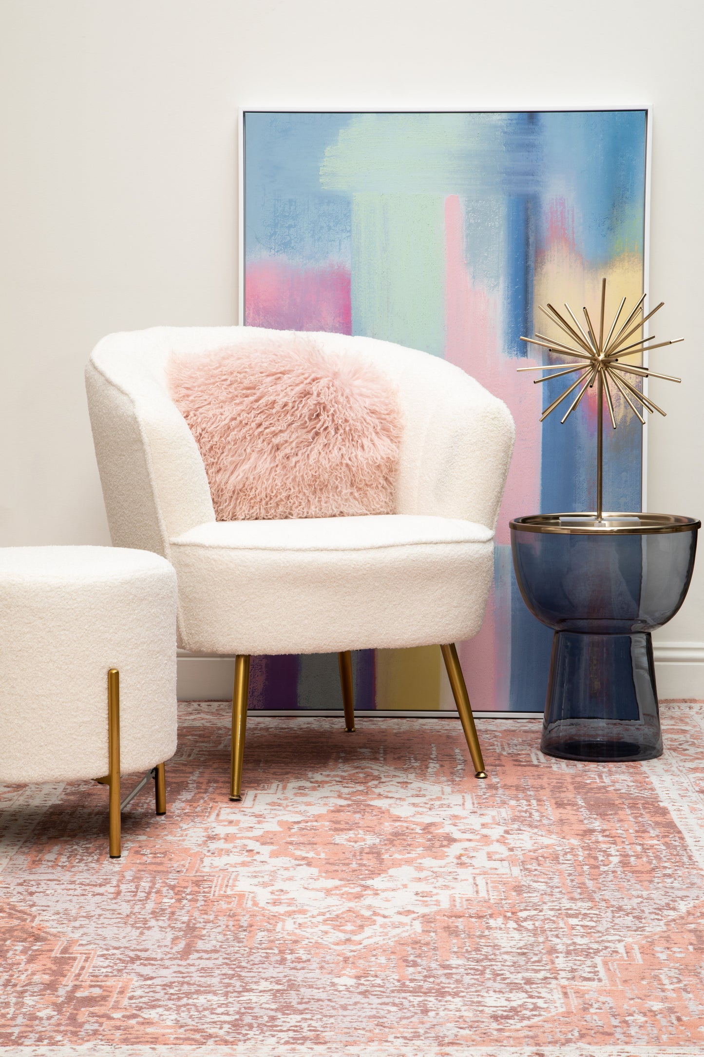 Distressed Persian Style Large Pink Rug 240cm x 150cm