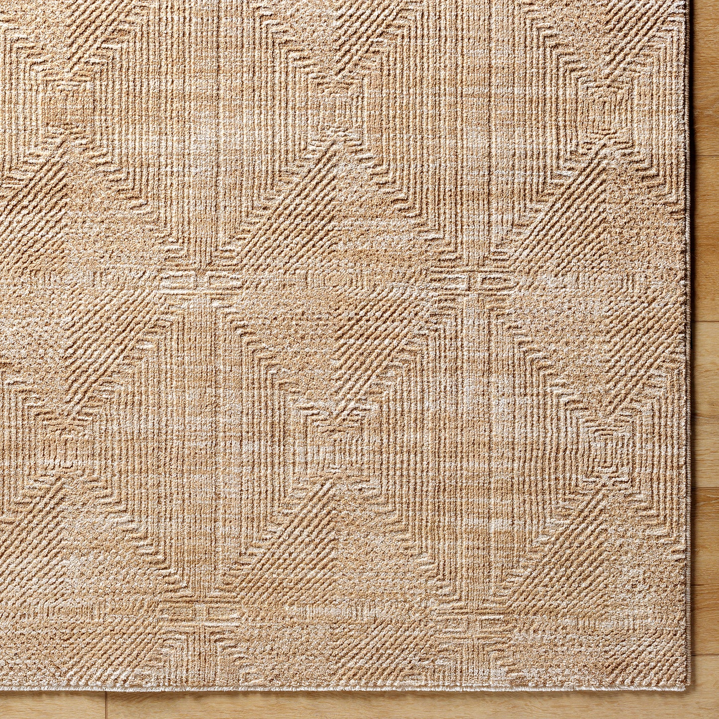 Masterpiece Beige Modern Geometric Fringe Rug