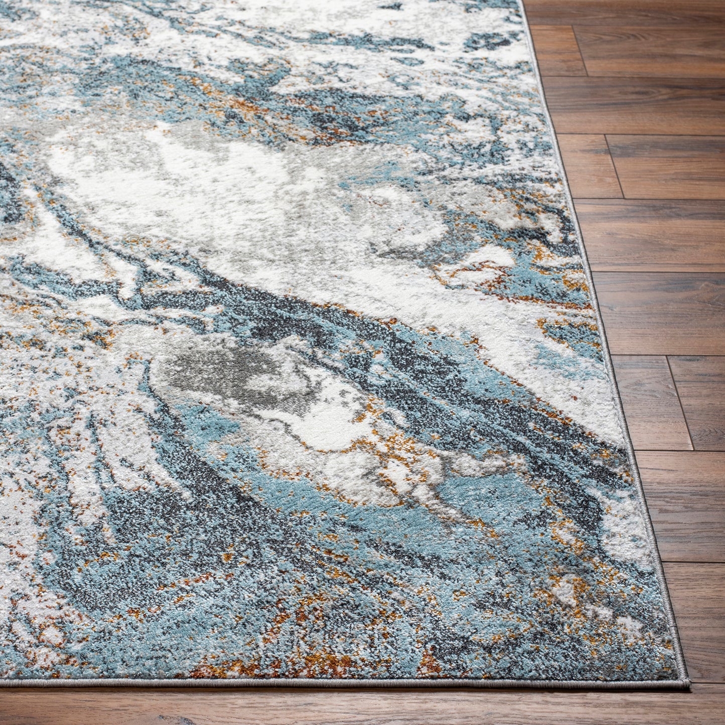 San Francisco Blue Abstract Modern Marble Rug
