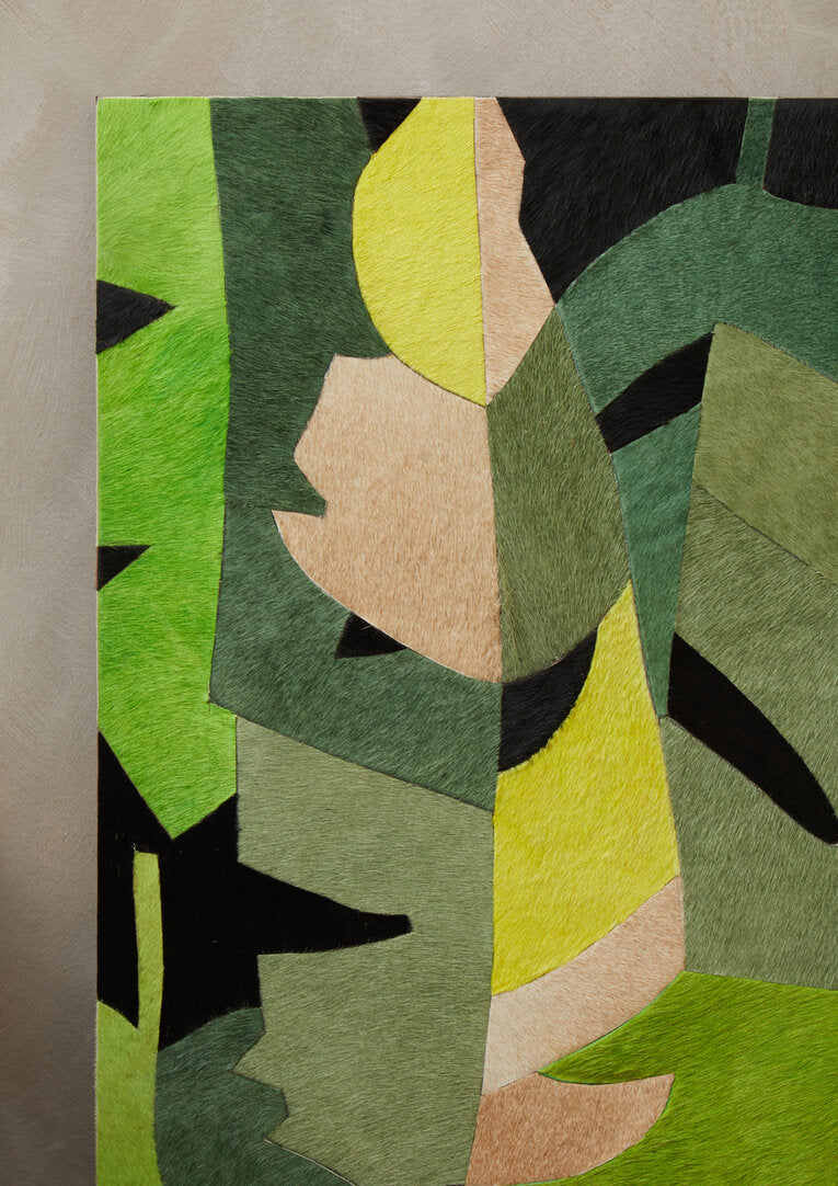 Safira Botanical Hair on Leather Patchwork Wall Art