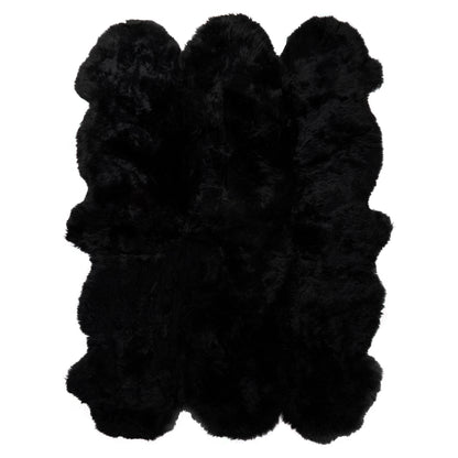 Extra Large Black Genuine Super Soft NZ Sheepskin Rug - 6 pelt 180cm x 200cm