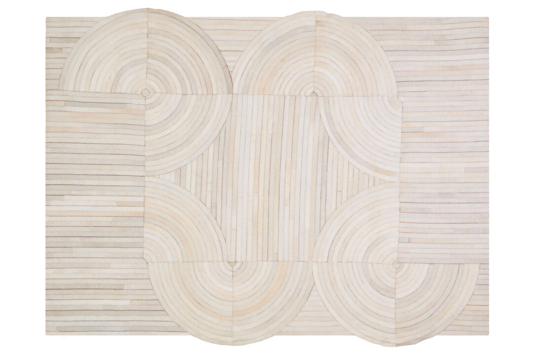 Luxury Cream Genuine Cowhide Leather Abstract Rug