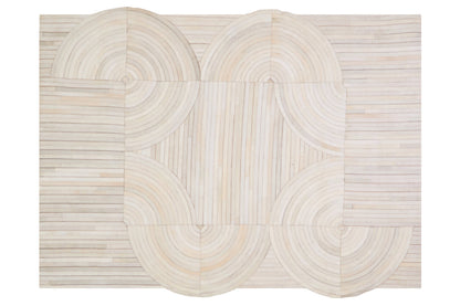 Luxury Cream Genuine Cowhide Leather Abstract Rug