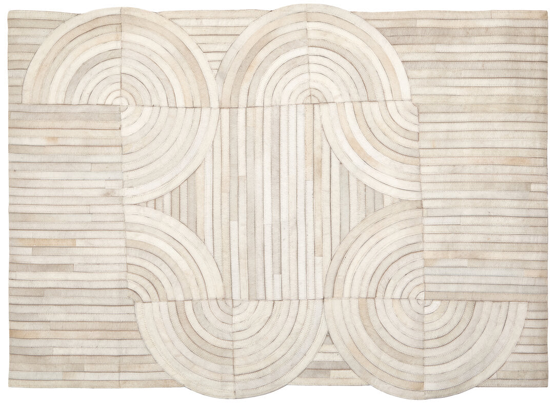 Luxury Cream Genuine Cowhide Leather Abstract Rug