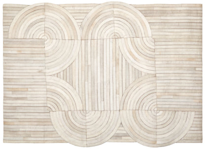 Luxury Cream Genuine Cowhide Leather Abstract Rug