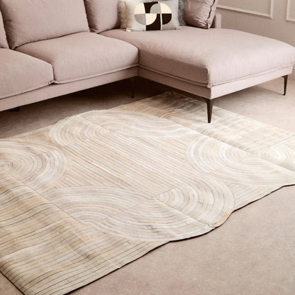 Luxury Cream Genuine Cowhide Leather Abstract Rug