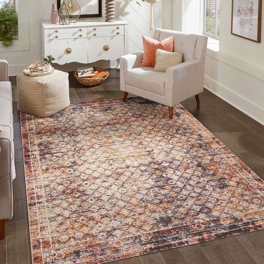 Aress Lattice Multicoloured Washable Rug