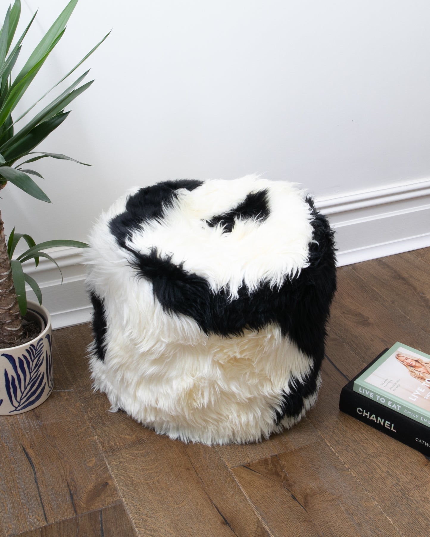 Black & White Filled Sheepskin Pouffe