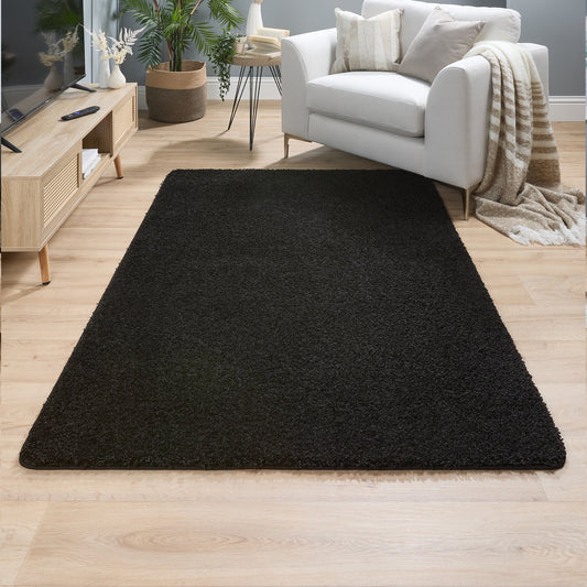 My Rug Black Medium Shaggy Machine Washable Rug 140cm x 200cm
