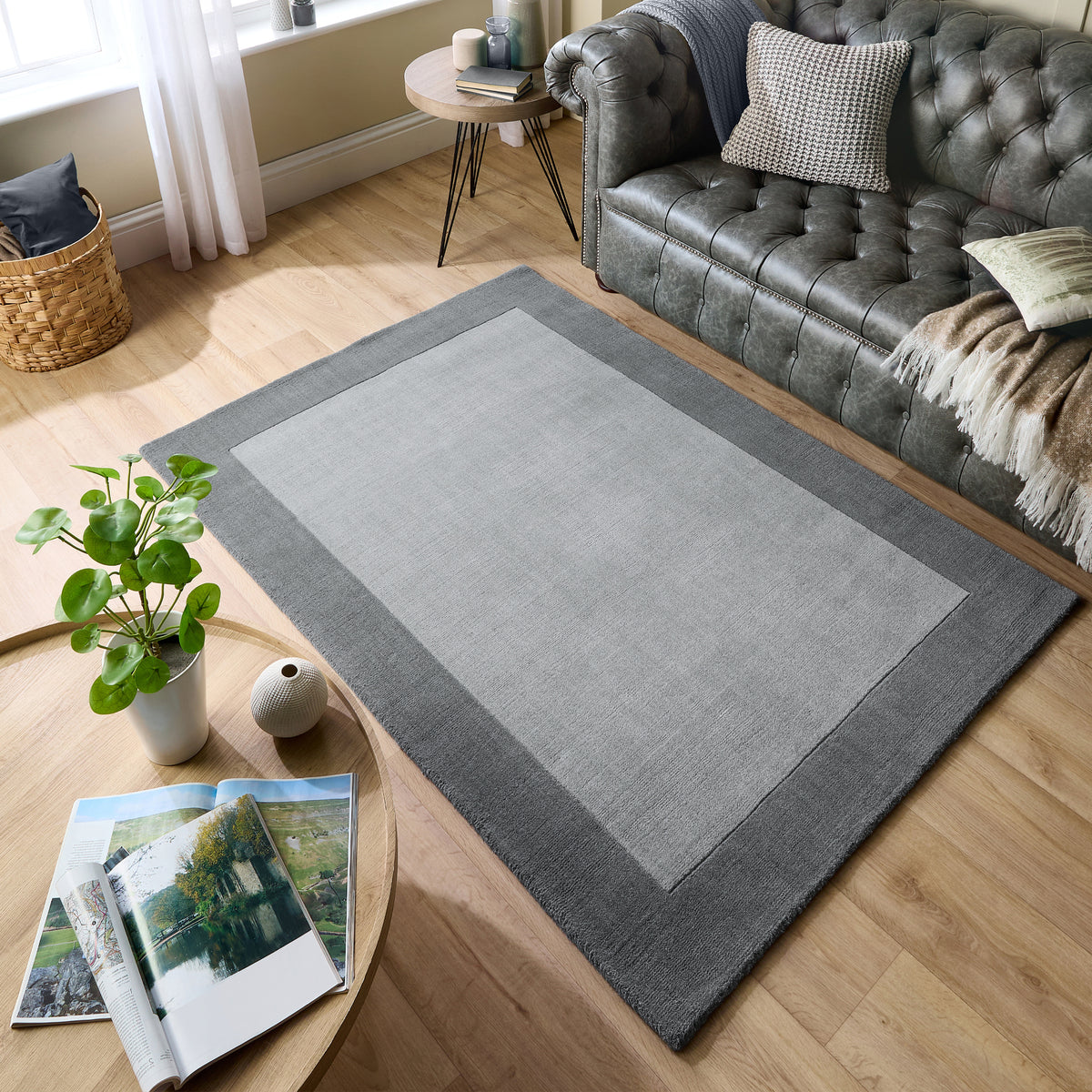 Origins Borders Grey Luxury Wool Rug