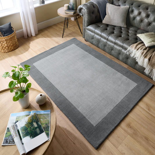 Origins Borders Grey Luxury Wool Rug
