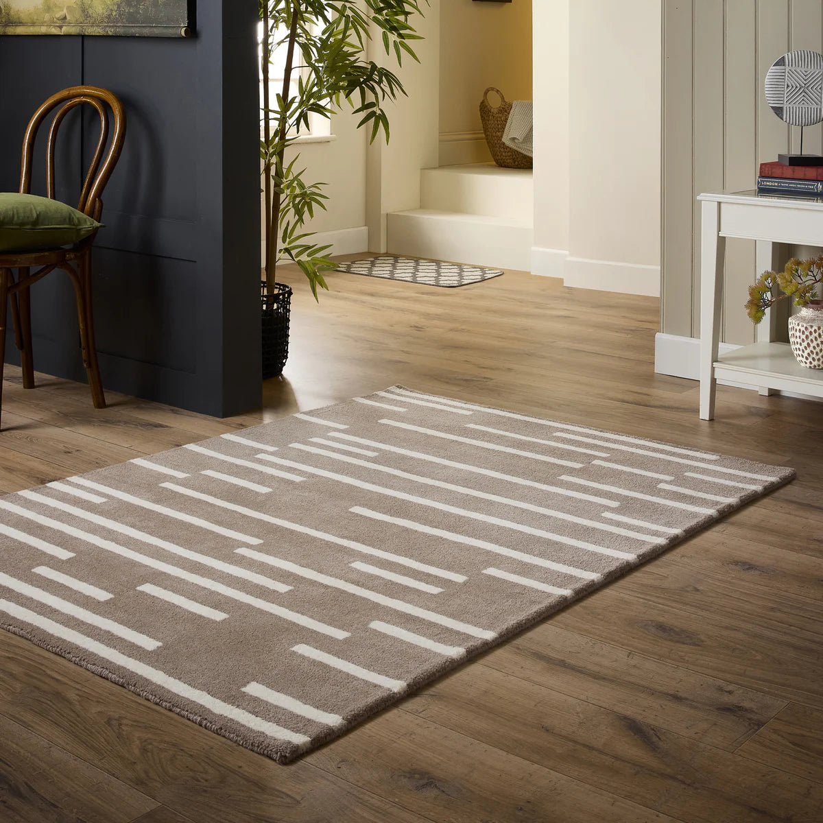 Origins Broken Stripe Beige Modern Wool Rug