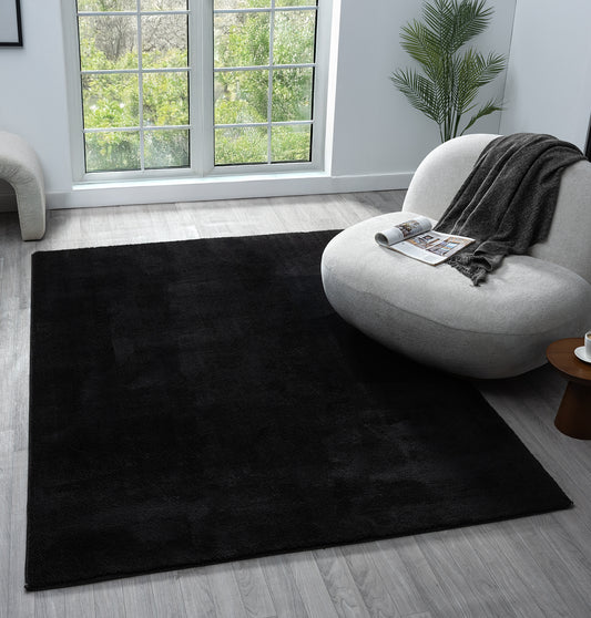 Comfy Plain Black Washable Rug