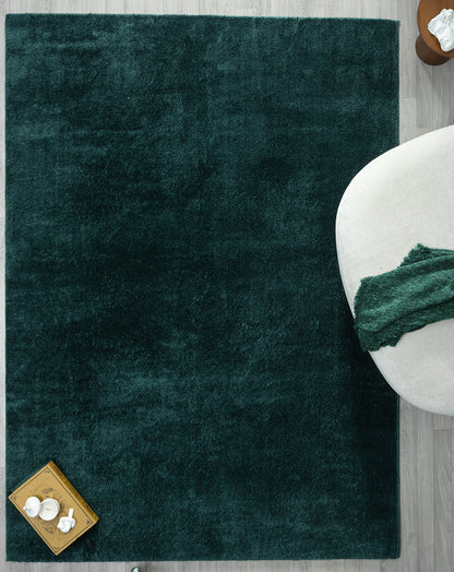 Comfy Plain Emerald Green Washable Rug
