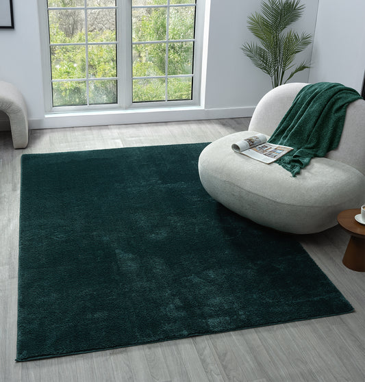 Comfy Plain Emerald Green Washable Rug