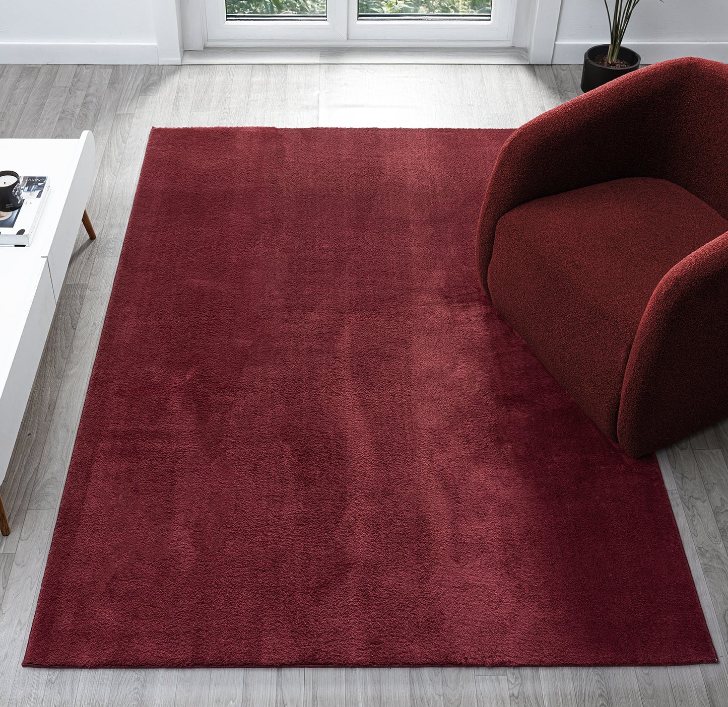 Comfy Plain Red Washable Rug
