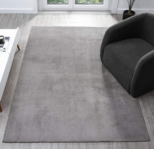 Comfy Plain Dark Grey Washable Rug