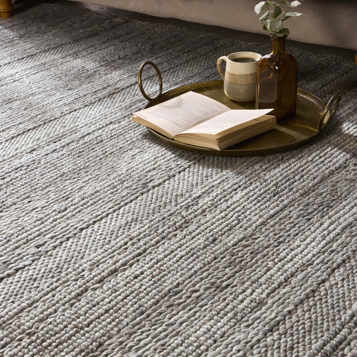 Origins Chunky Knit Natural / Grey Wool Rug