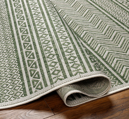 Eagean Global Green Geometric Tribal Rug
