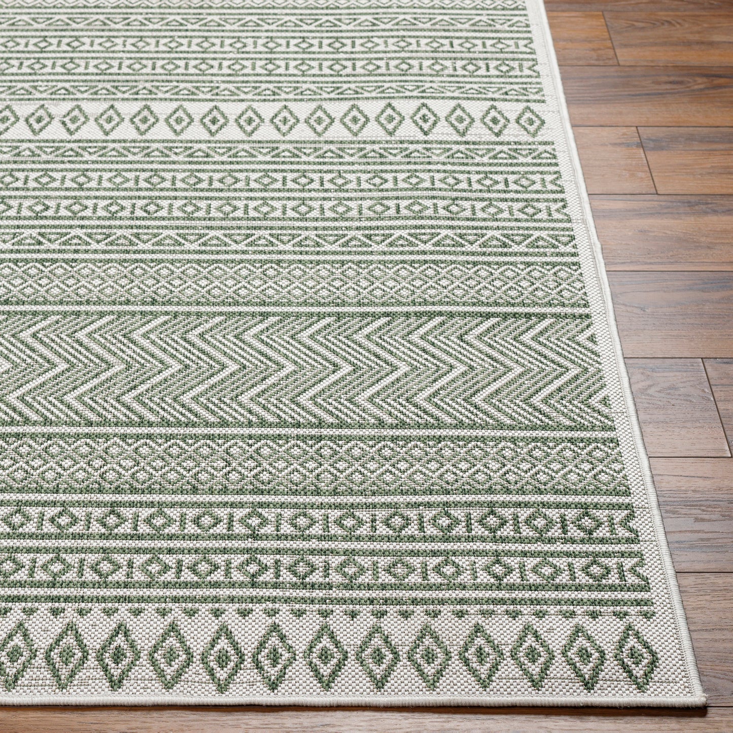 Eagean Global Green Geometric Tribal Rug