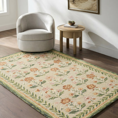 Fairfax Global Beige and Green Traditional Wool Rug