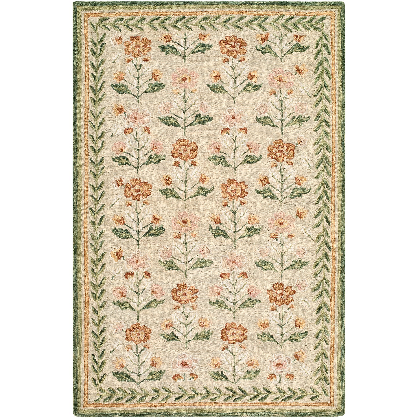 Fairfax Global Beige and Green Traditional Wool Rug